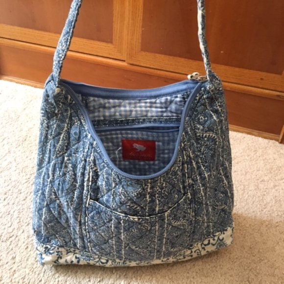 Lily Waters Expressions Quilted Floral Shoulder Zip Bag Blue White - Picture 5 of 16